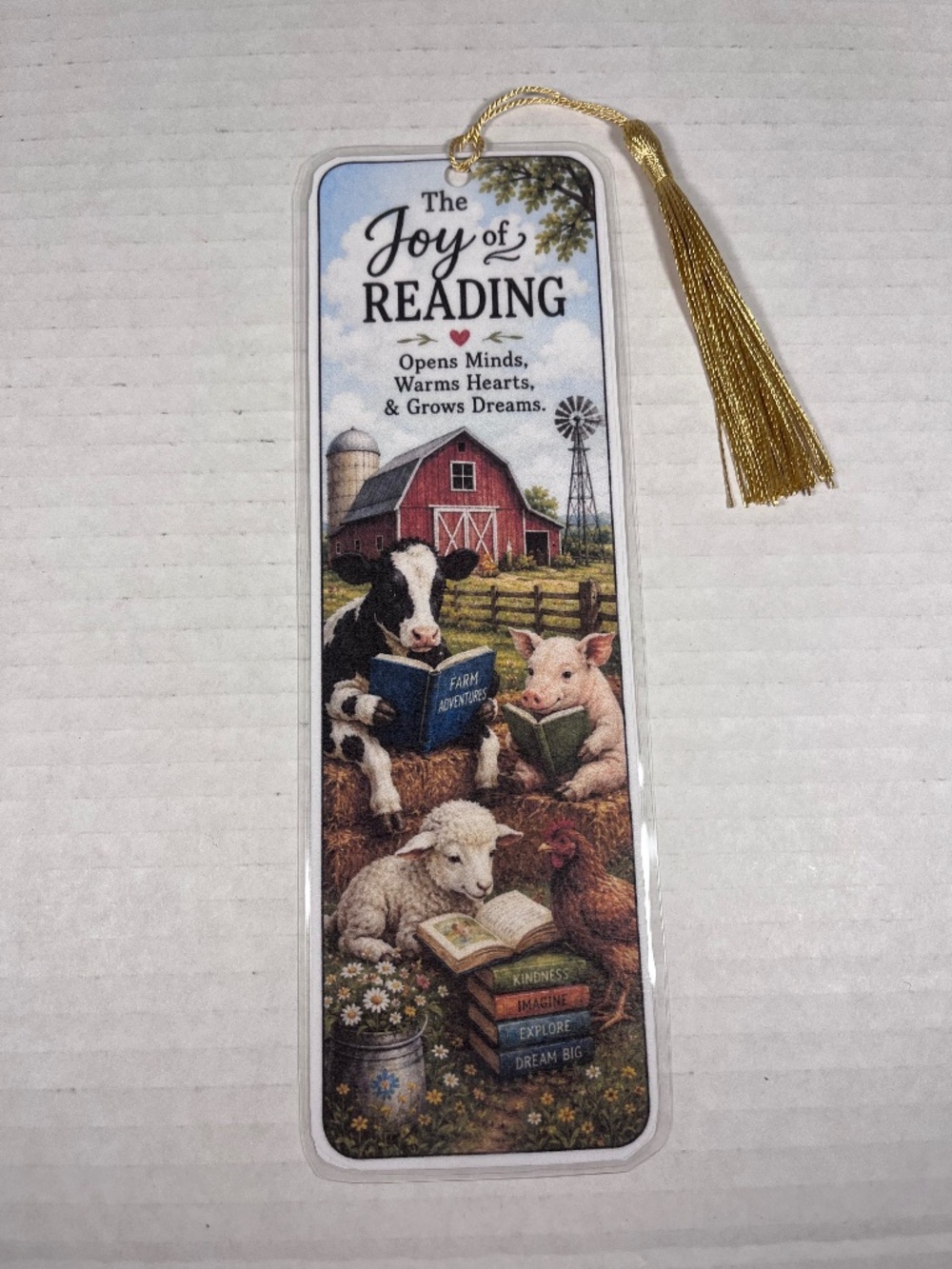 Farm Bookmark Laminated with Gold Tassel